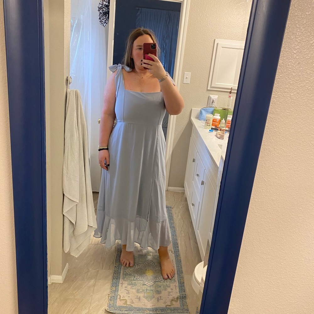 Show me your mumu Claire midi dress steel blue chiffon